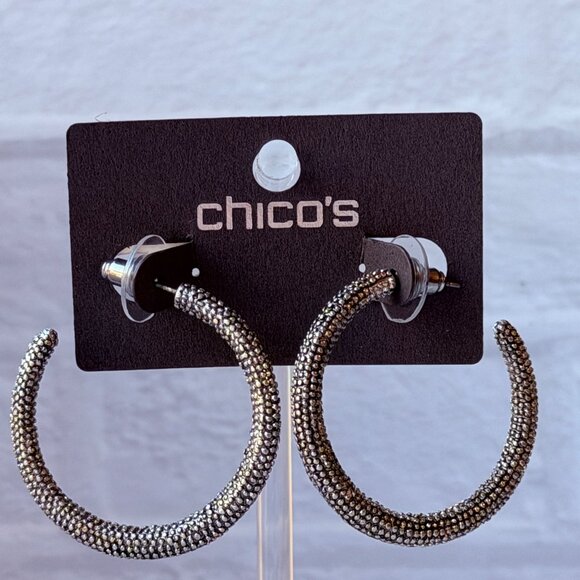 Vintage Chico’s Textured Silver Hoop Earrings Y2K Large Statement Unworn - Picture 14 of 14